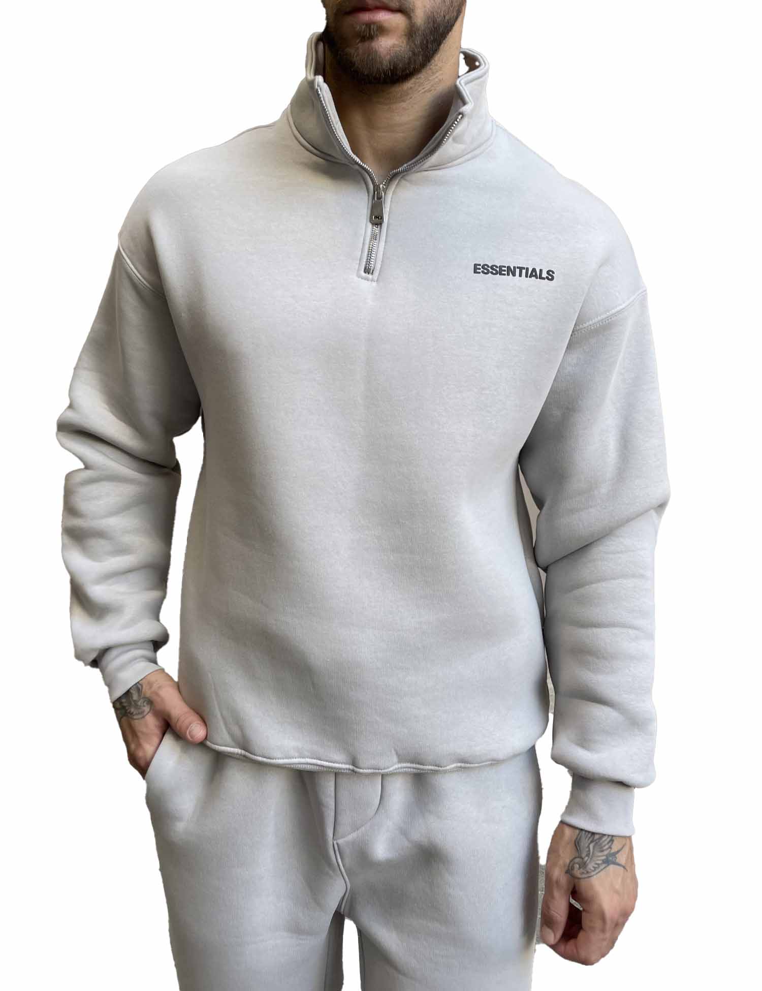 Ανδρικό γκρι φούτερ με μισό φερμουάρ και λογότυπο στο στήθος ES26003G φωτογραφία